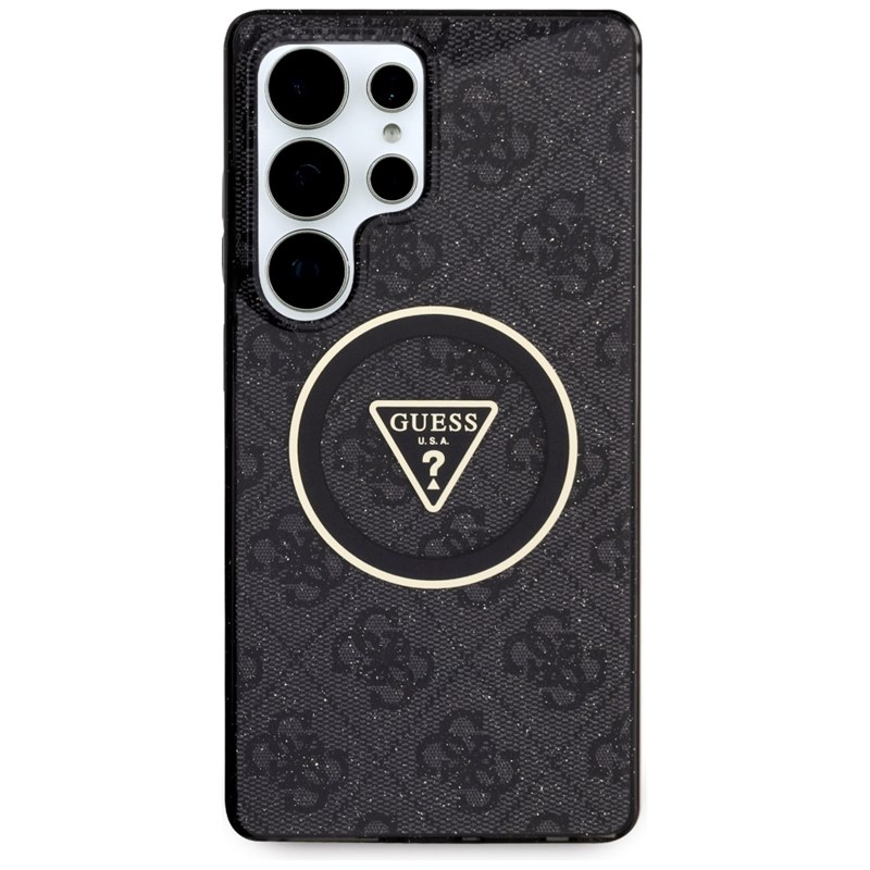 Guess 4G Glitter Triangle Buttons MagSafe - Etui do Samsung Galaxy S25 Ultra (czarny)