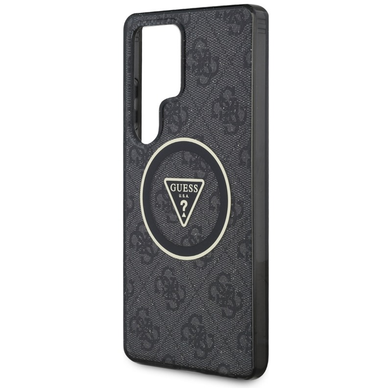Guess 4G Glitter Triangle Buttons MagSafe - Etui do Samsung Galaxy S25 Ultra (czarny)
