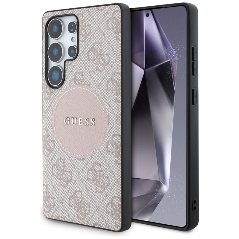 Guess 4G Round Patch Classic Logo MagSafe - Etui do Samsung Galaxy S25 Ultra (różowy)