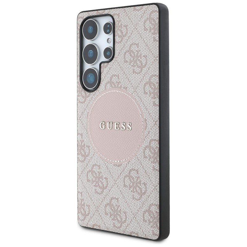 Guess 4G Round Patch Classic Logo MagSafe - Etui do Samsung Galaxy S25 Ultra (różowy)