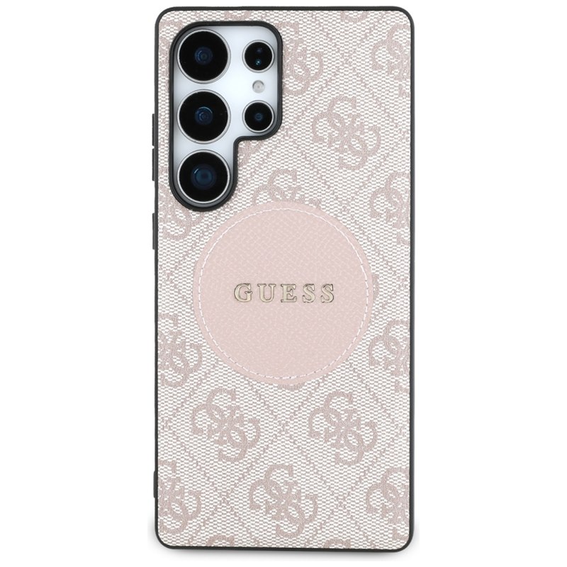 Guess 4G Round Patch Classic Logo MagSafe - Etui do Samsung Galaxy S25 Ultra (różowy)