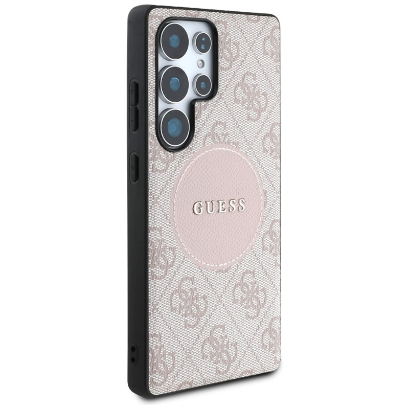 Guess 4G Round Patch Classic Logo MagSafe - Etui do Samsung Galaxy S25 Ultra (różowy)