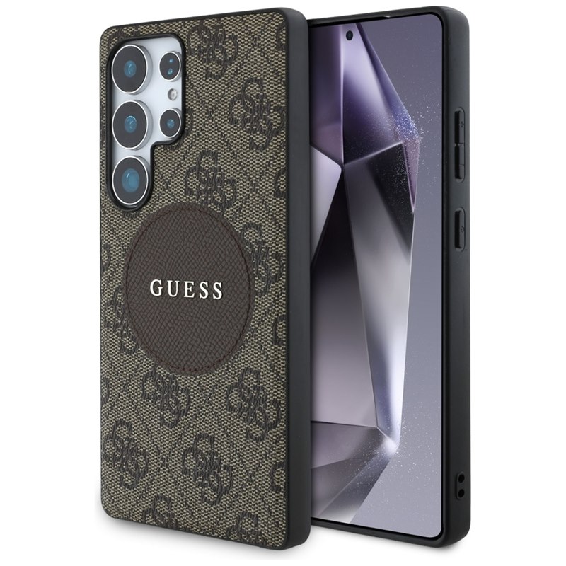 Guess 4G Round Patch Classic Logo MagSafe - Etui do Samsung Galaxy S25 Ultra (brązowy)