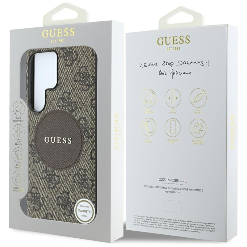 Guess 4G Round Patch Classic Logo MagSafe - Etui do Samsung Galaxy S25 Ultra (brązowy)