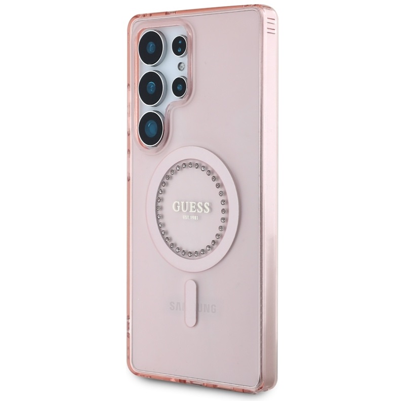 Guess Rhinestones Printed Classic Logo MagSafe - Etui do Samsung Galaxy S25 Ultra (różowy)