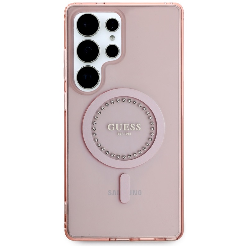 Guess Rhinestones Printed Classic Logo MagSafe - Etui do Samsung Galaxy S25 Ultra (różowy)