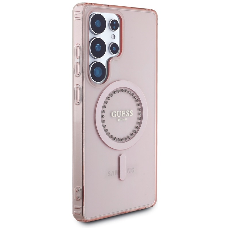 Guess Rhinestones Printed Classic Logo MagSafe - Etui do Samsung Galaxy S25 Ultra (różowy)