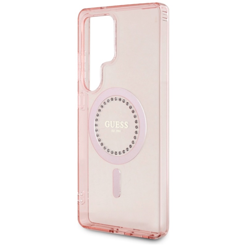 Guess Rhinestones Printed Classic Logo MagSafe - Etui do Samsung Galaxy S25 Ultra (różowy)
