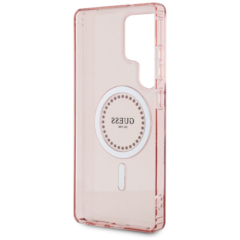 Guess Rhinestones Printed Classic Logo MagSafe - Etui do Samsung Galaxy S25 Ultra (różowy)