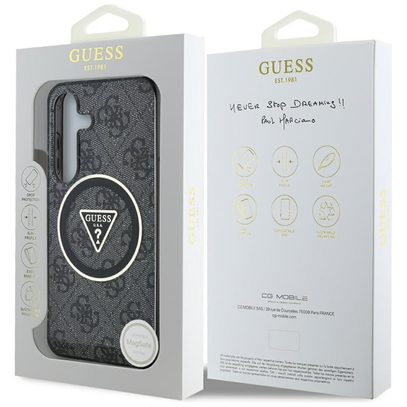 Guess 4G Glitter Triangle Buttons MagSafe - Etui do Samsung Galaxy S25+ (czarny)