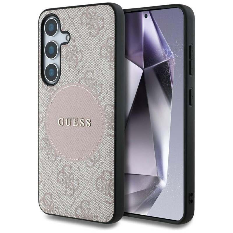 Guess 4G Round Patch Classic Logo MagSafe - Etui do Samsung Galaxy S25+ (różowy)