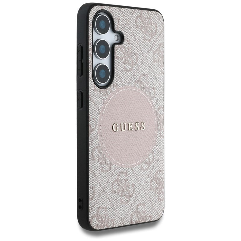 Guess 4G Round Patch Classic Logo MagSafe - Etui do Samsung Galaxy S25+ (różowy)