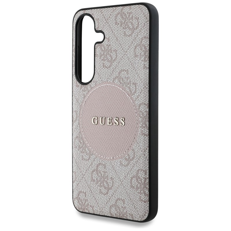Guess 4G Round Patch Classic Logo MagSafe - Etui do Samsung Galaxy S25+ (różowy)