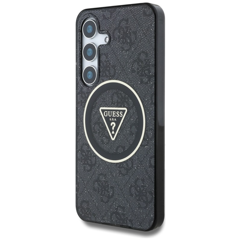 Guess 4G Glitter Triangle Buttons MagSafe - Etui do Samsung Galaxy S25 (czarny)