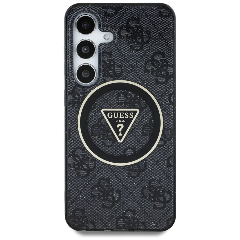 Guess 4G Glitter Triangle Buttons MagSafe - Etui do Samsung Galaxy S25 (czarny)