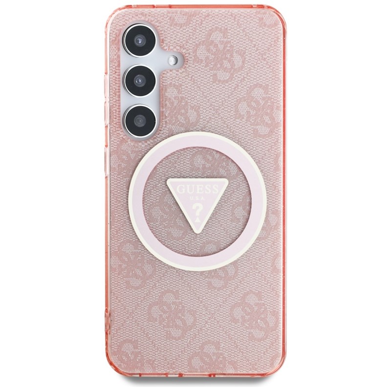 Guess 4G Glitter Triangle Buttons MagSafe - Etui do Samsung Galaxy S25 (różowy)