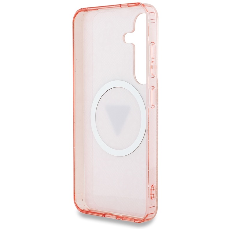 Guess 4G Glitter Triangle Buttons MagSafe - Etui do Samsung Galaxy S25 (różowy)