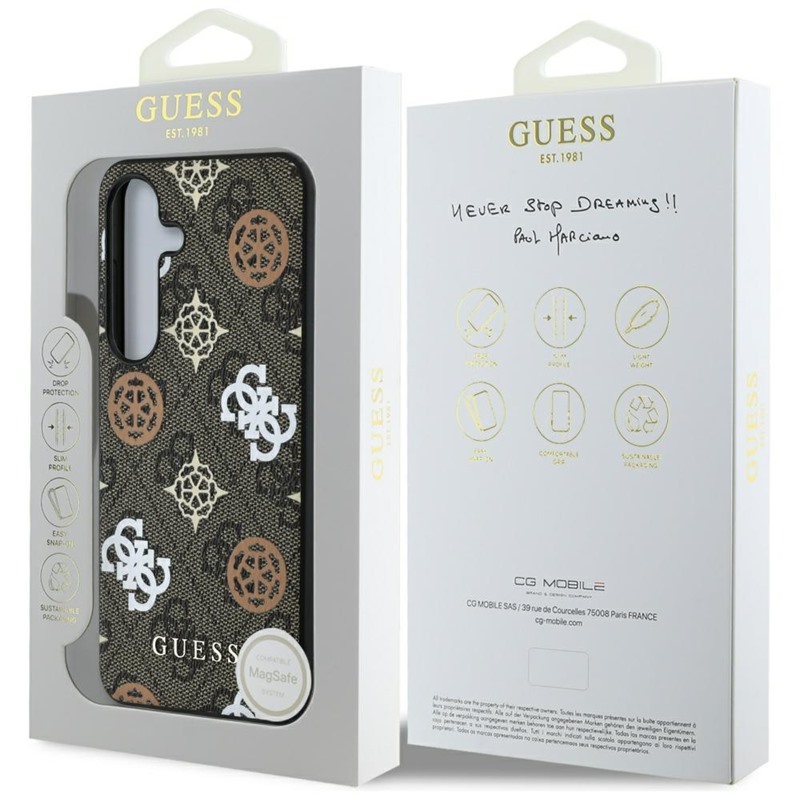 Guess 4G Printed Colored Peony Pattern MagSafe - Etui do Samsung Galaxy S25 (brązowy)