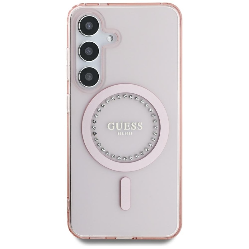 Guess Rhinestones Printed Classic Logo MagSafe - Etui do Samsung Galaxy S25 (różowy)