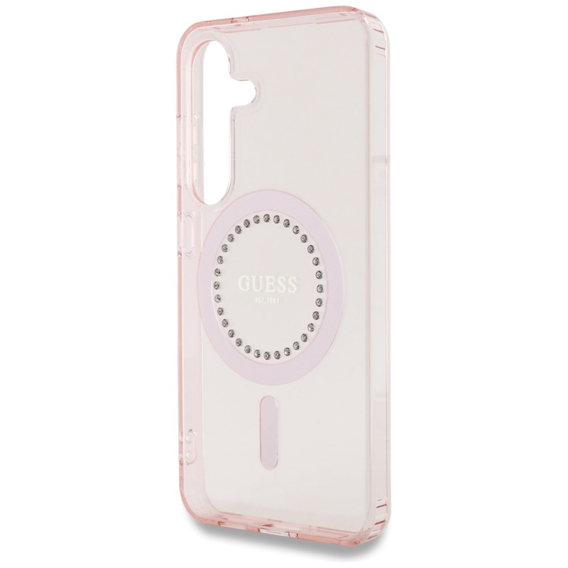 Guess Rhinestones Printed Classic Logo MagSafe - Etui do Samsung Galaxy S25 (różowy)
