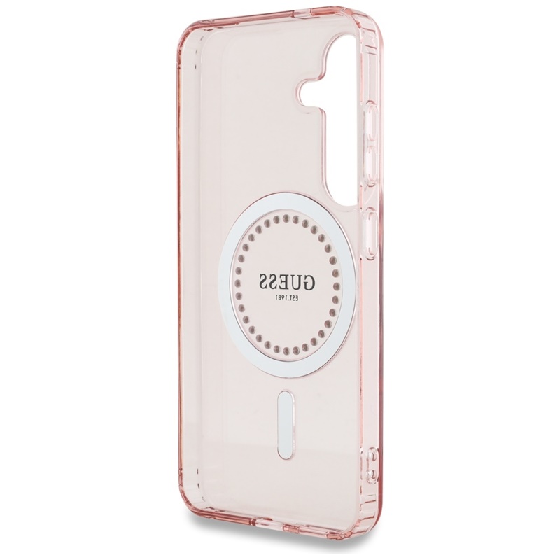 Guess Rhinestones Printed Classic Logo MagSafe - Etui do Samsung Galaxy S25 (różowy)