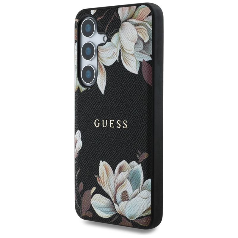 Guess Grained Printed Flower Pattern MagSafe - Etui do Samsung Galaxy S25 (czarny)