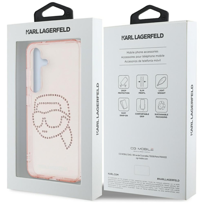 Karl Lagerfeld Rhinestones Karl Head Logo - Etui Samsung Galaxy S25 (różowy)