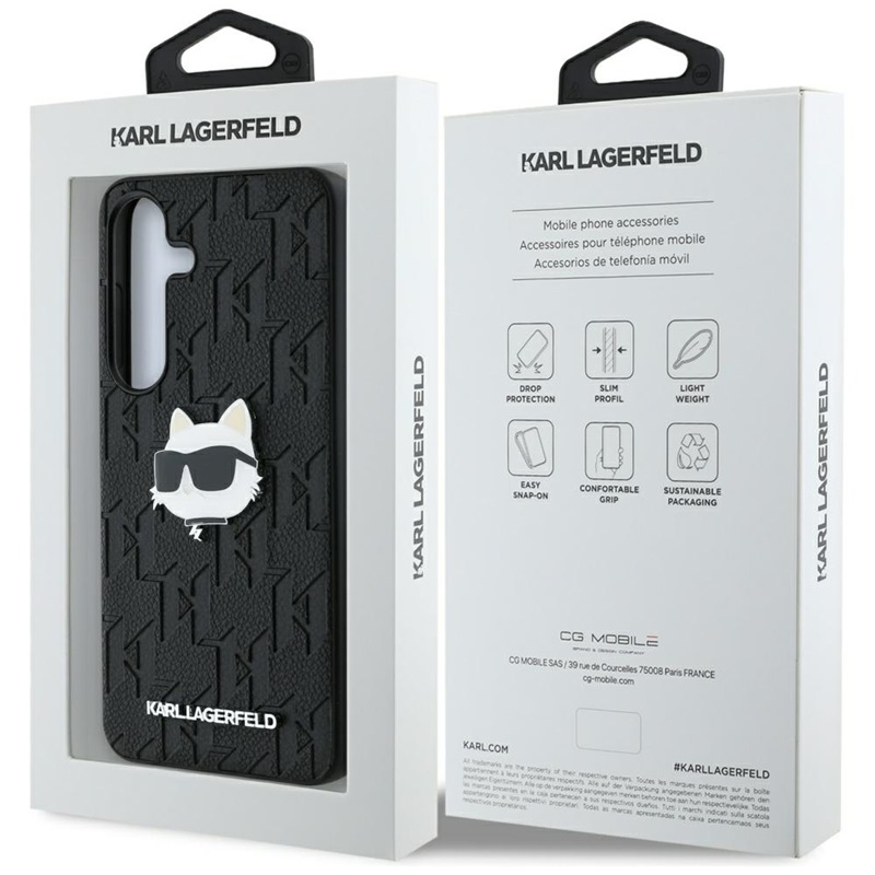 Karl Lagerfeld Leather Monogram Pin Logo Choupette Head - Etui Samsung Galaxy S25 (czarny)