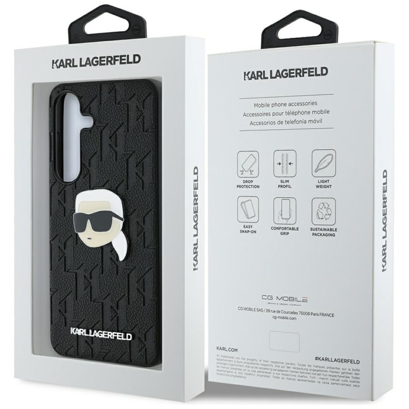 Karl Lagerfeld Leather Monogram Pin Logo Karl Head - Etui Samsung Galaxy S25 (czarny)