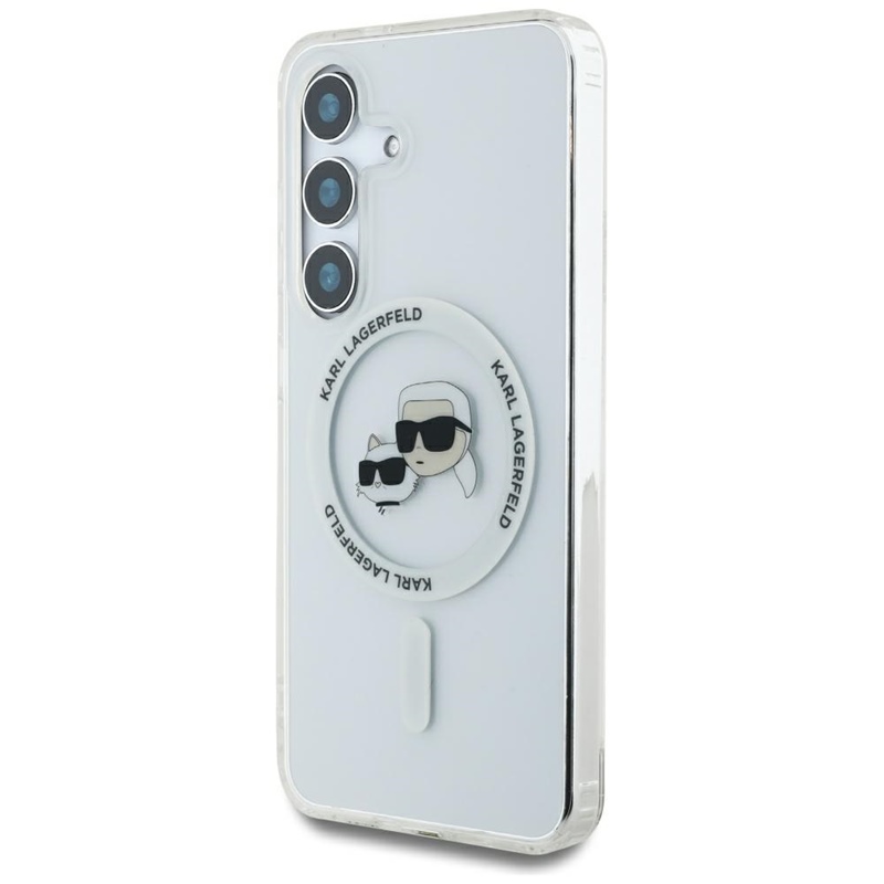 Karl Lagerfeld Button Karl & Choupette Heads Printed Logo MagSafe - Etui Samsung Galaxy S25 (biały)