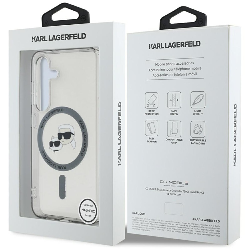 Karl Lagerfeld Button Karl & Choupette Heads Printed Logo MagSafe - Etui Samsung Galaxy S25 (czarny)