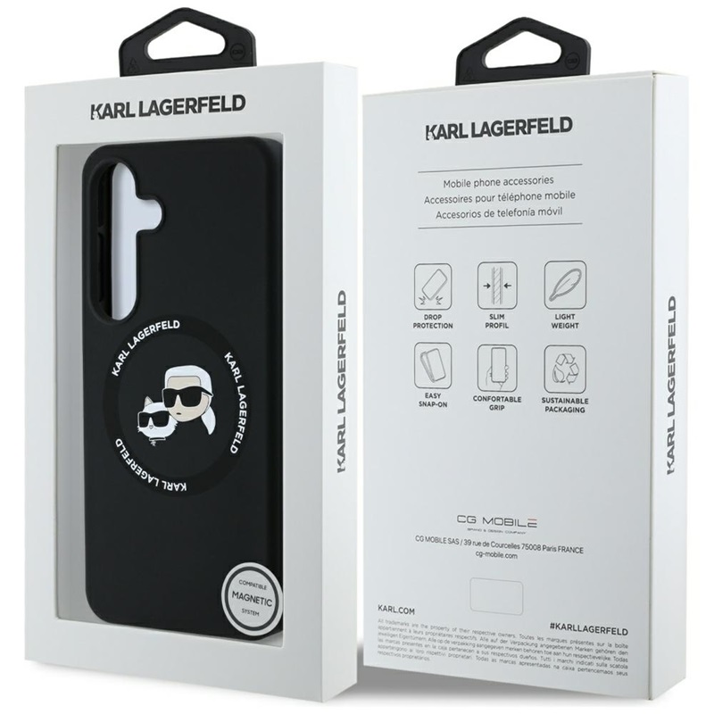 Karl Lagerfeld Silicone Double Heads And Circle MagSafe - Etui Samsung Galaxy S25 (czarny)