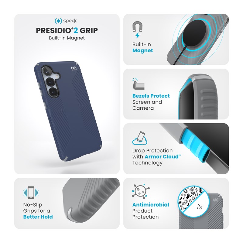 Speck Presidio2 Grip Magnet - Etui Samsung Galaxy S25 / 24 MagSafe (Coastal Blue/Dust Grey/White)