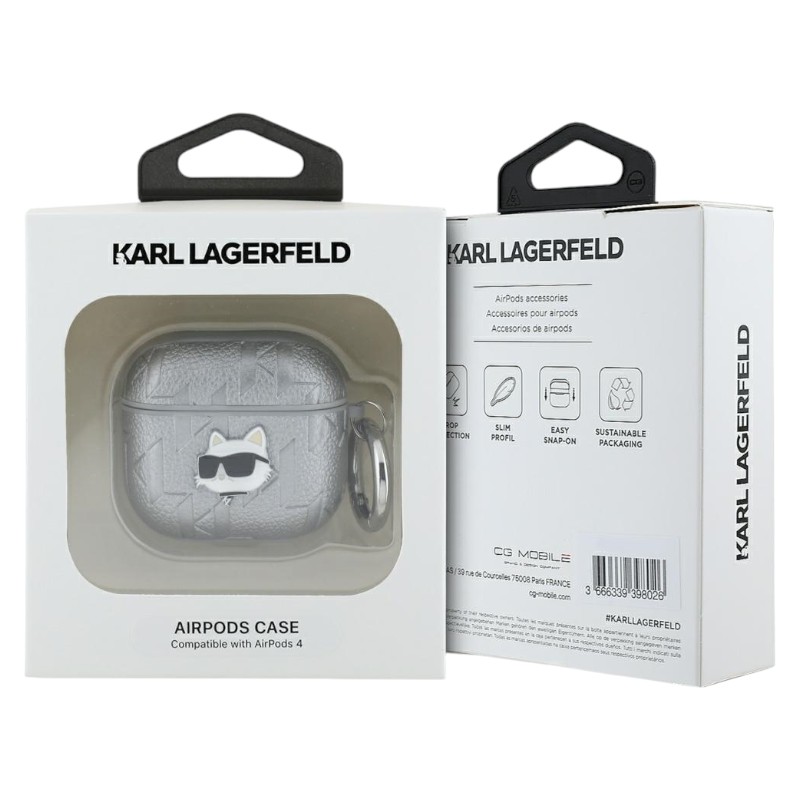 Karl Lagerfeld Monogram Choupette Head - Etui AirPods 4 (srebrny)