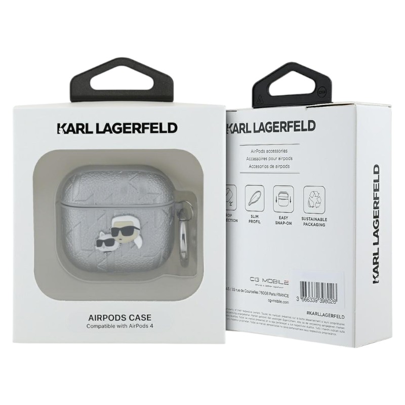 Karl Lagerfeld Monogram Karl & Choupette Head - Etui AirPods 4 (srebrny)