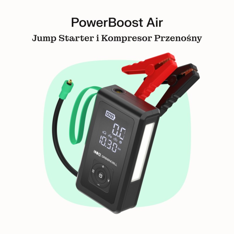 Green Cell - PowerBoost Air Car Jump Starter / Rozrusznik / Latarka / Powerbank do samochodu z kompresorem 8000mAh 1000A