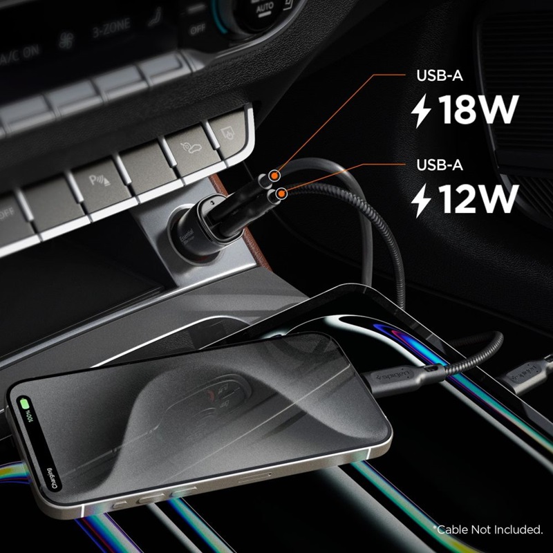 Spigen Essential EV302 - Ładowarka samochodowa 2x USB-A 30W (Czarny)