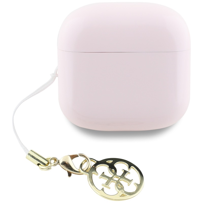 Guess Glossy Effect Printed Classic Logo & Charm - Słuchawki Bluetooth TWS + etui ładujące (różowy)