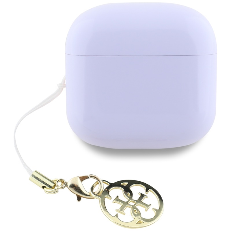 Guess Glossy Effect Printed Classic Logo & Charm - Słuchawki Bluetooth TWS + etui ładujące (lawendowy)