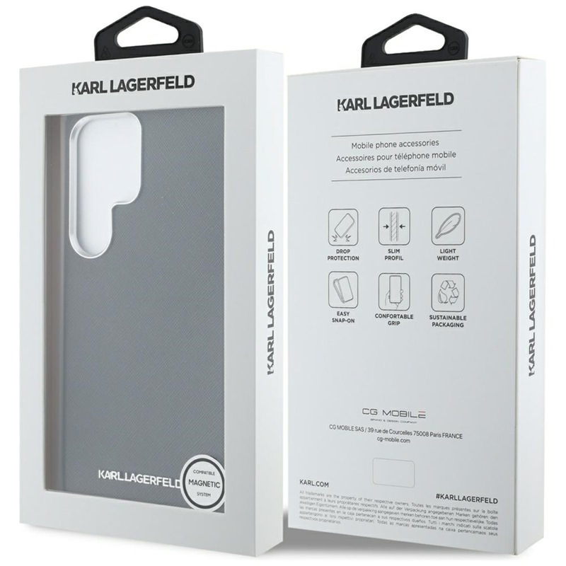 Karl Lagerfeld Saffiano Full Wrapped Elongated Metal Logo MagSafe - Etui do Samsung Galaxy S25 Ultra (czarny)