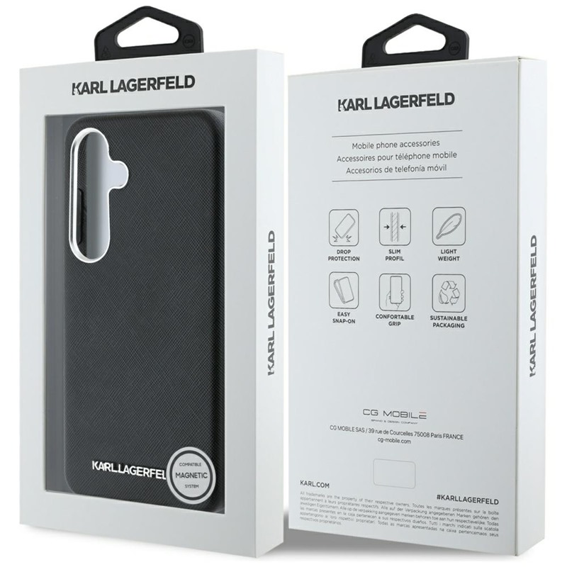 Karl Lagerfeld Saffiano Full Wrapped Elongated Metal Logo MagSafe - Etui do Samsung Galaxy S25+ (czarny)