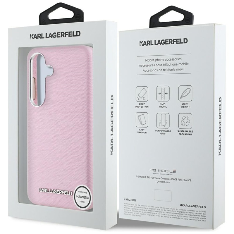 Karl Lagerfeld Saffiano Full Wrapped Elongated Metal Logo MagSafe - Etui do Samsung Galaxy S25+ (różowy)