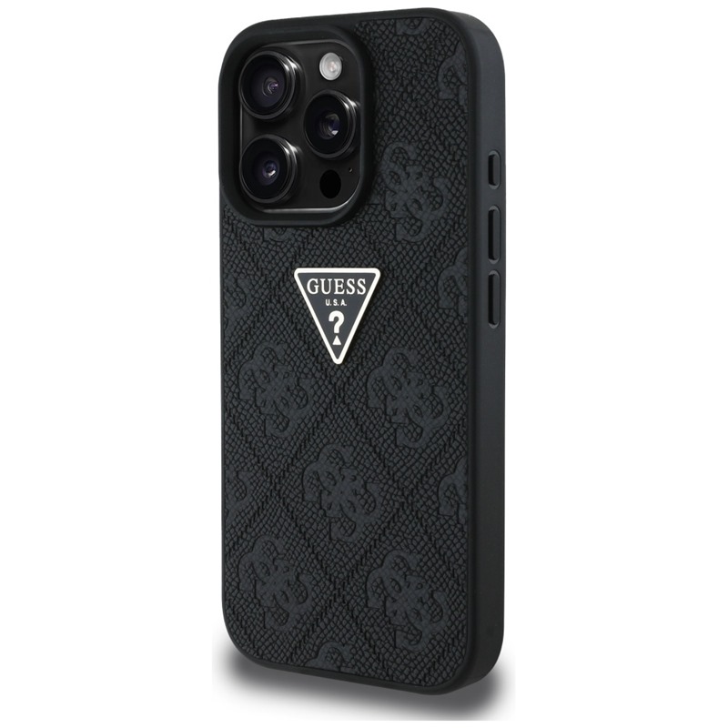 Guess Hot Stamp 4G Pattern Triangle Metal Logo - Etui do iPhone 16 Pro (czarny)