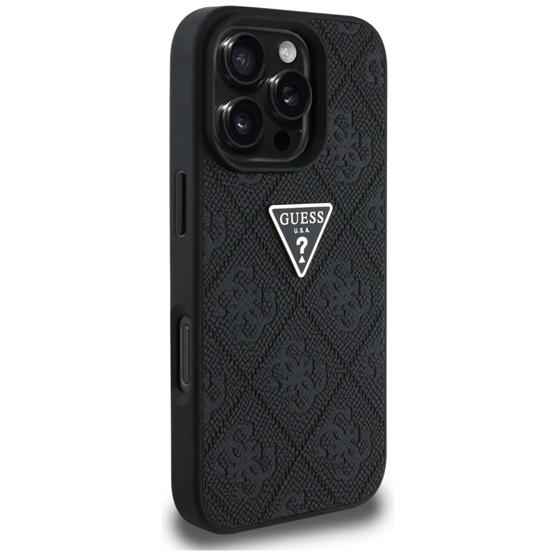 Guess Hot Stamp 4G Pattern Triangle Metal Logo - Etui do iPhone 16 Pro (czarny)