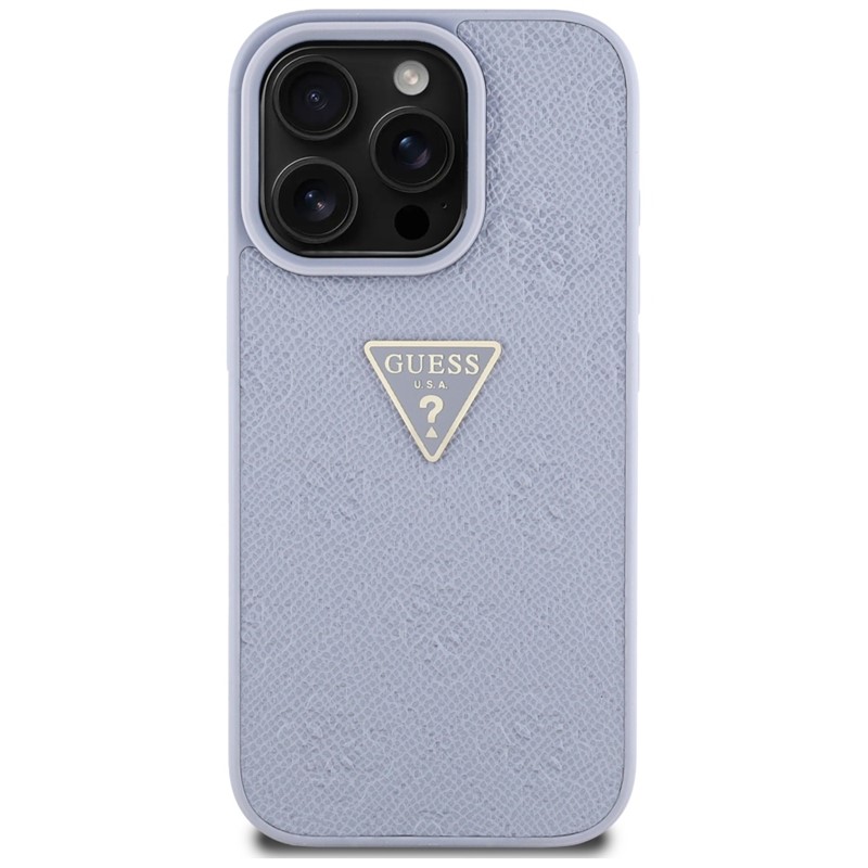 Guess Hot Stamp 4G Pattern Triangle Metal Logo - Etui do iPhone 16 Pro (fioletowy)