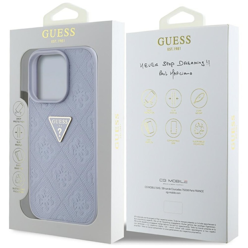 Guess Hot Stamp 4G Pattern Triangle Metal Logo - Etui do iPhone 16 Pro (fioletowy)