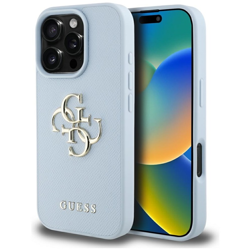 Guess Grained Big 4G Logo Small Classic Logo - Etui do iPhone 16 Pro (niebieski)