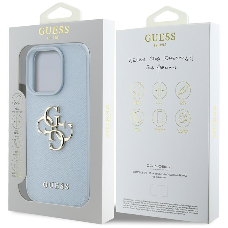 Guess Grained Big 4G Logo Small Classic Logo - Etui do iPhone 16 Pro (niebieski)