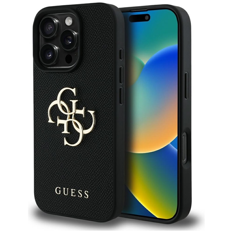 Guess Grained Big 4G Logo Small Classic Logo - Etui do iPhone 16 Pro (czarny)