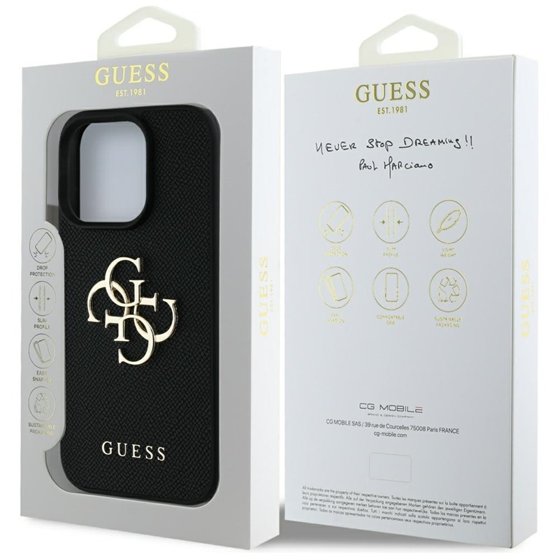 Guess Grained Big 4G Logo Small Classic Logo - Etui do iPhone 16 Pro (czarny)